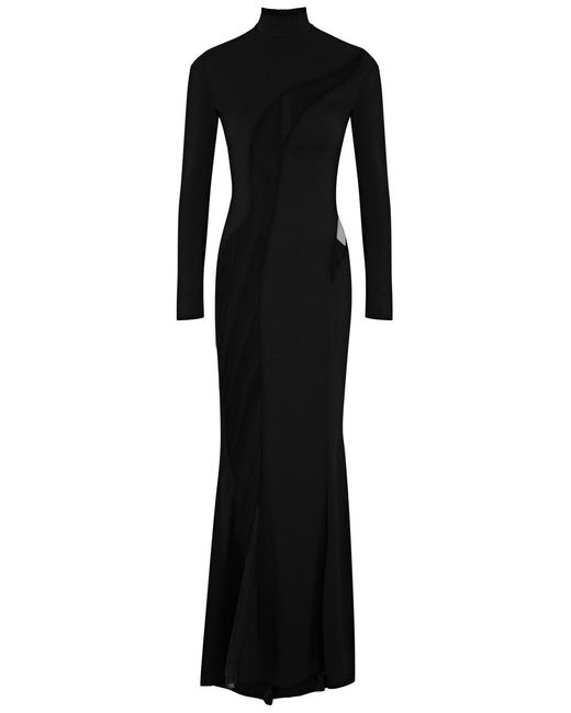 Mugler Black Tulle-panelled Gown