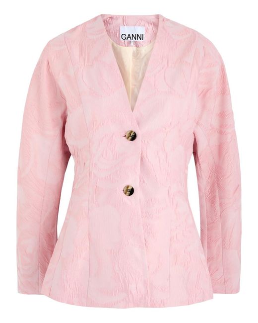 Ganni Pink Cloqué Blazer