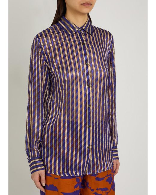 Dries Van Noten Blue Clavelly Striped Devoré Shirt