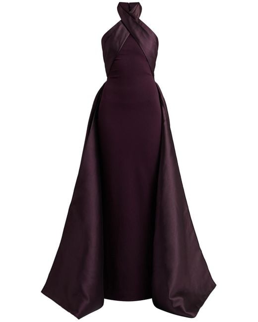 Solace London Purple Rumi Halterneck Draped Gown