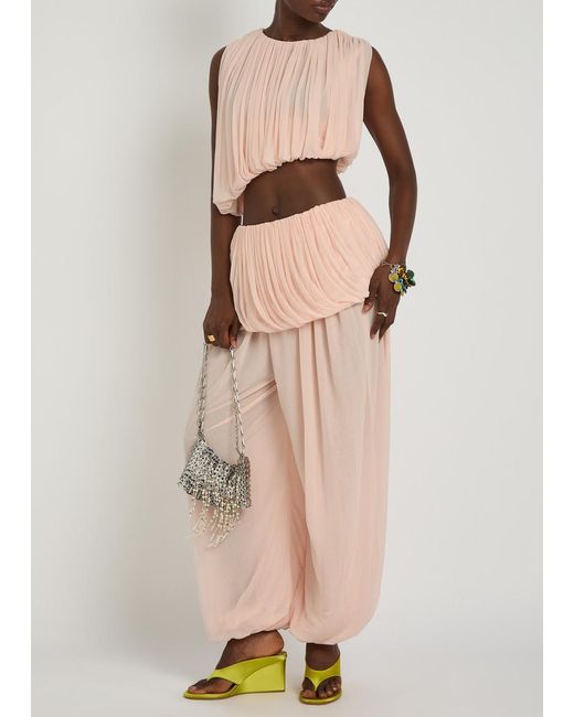 Ronny Kobo Pink Chelly Gathered Asymmetric Tissue Jersey Cropped Top