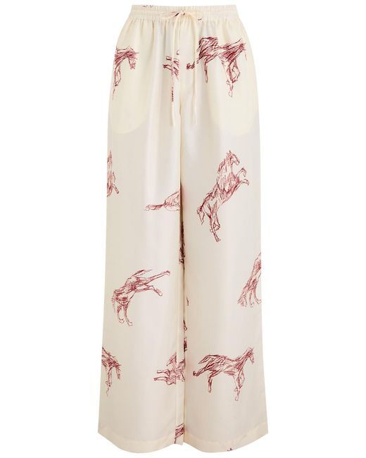 Rohe Natural Horse-Print Silk-Twill Trousers