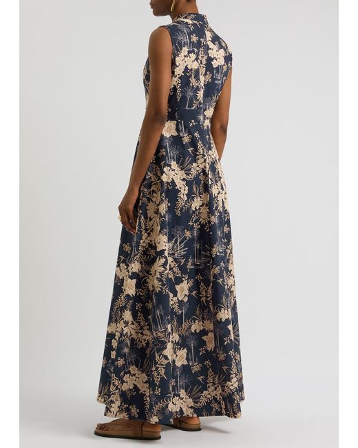 Evi Grintela Blue Carine Floral-Print Cotton Maxi Dress