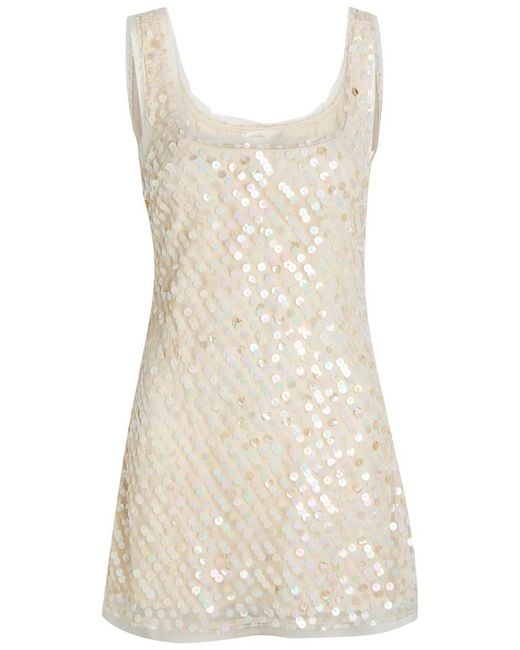 LoveShackFancy Natural Calise Sequin-Embellished Tulle Mini Dress