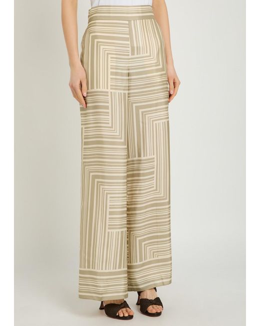 Joseph Natural Dijon Printed Wide-Leg Silk Trousers