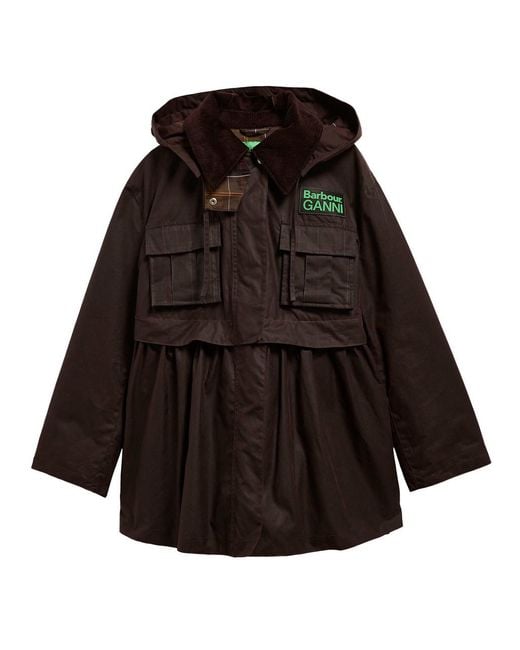 BARBOUR X GANNI Black Peplum Waxed Cotton Jacket