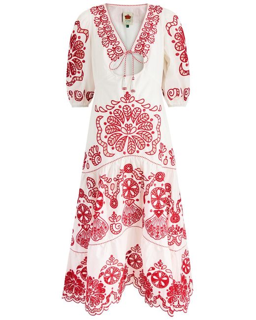 Farm Rio Richelieu Embroidered Cotton Maxi Dress