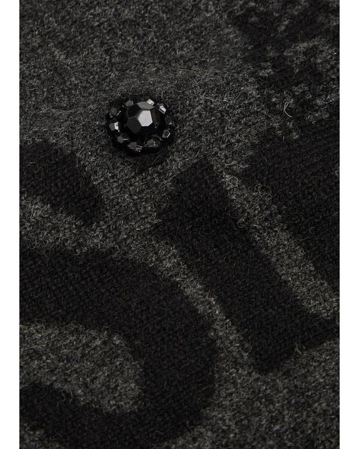 Simone Rocha Black Striped Ruffle-Trimmed Wool-Blend Scarf