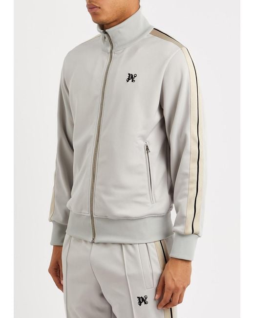 Palm Angels Gray Logo Striped Jersey Track Jacket for men