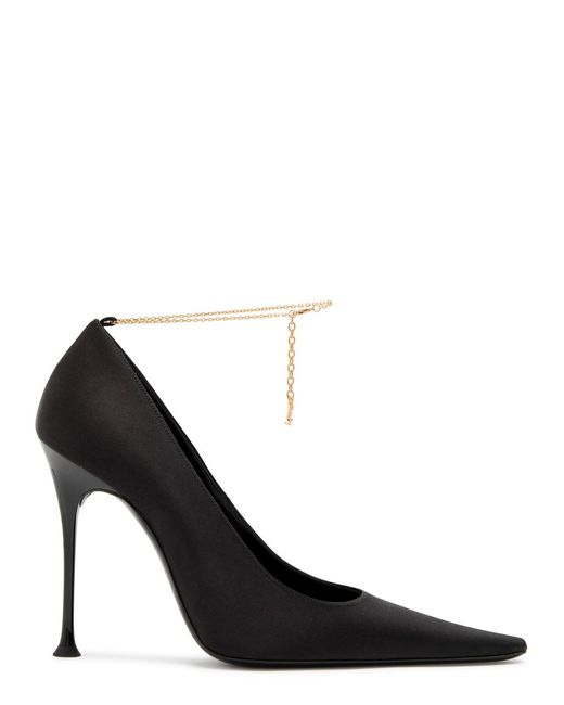 Saint Laurent Black Doville 110 Anklet-Embellished Satin Pumps