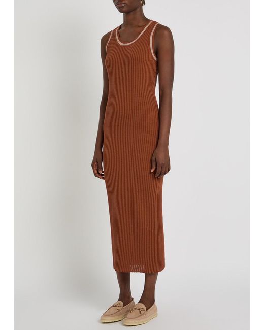 Tod's Brown Scoop-Neck Cotton-Knit Midi Dress