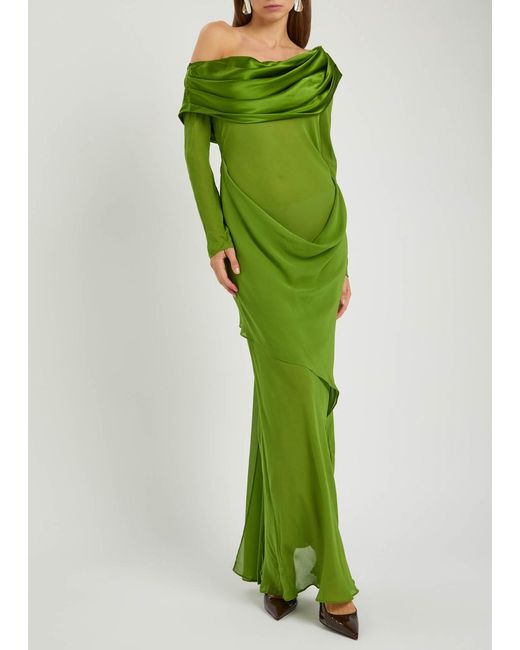 Christopher Esber Green Draped Silk-Chiffon Gown