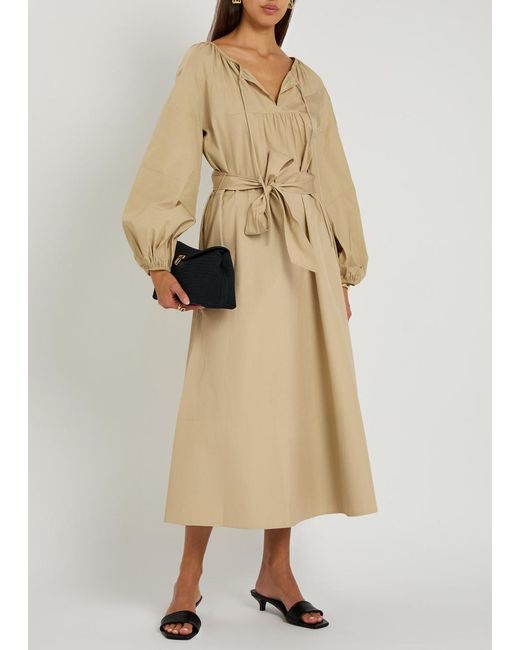 Vince Natural Belted Cotton-Poplin Midi Dress