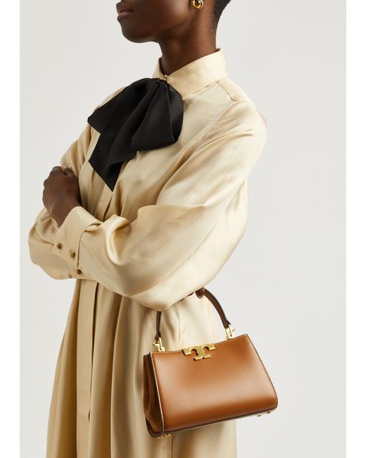 Tory Burch Brown Eleanor Mini Leather Top Handle Bag