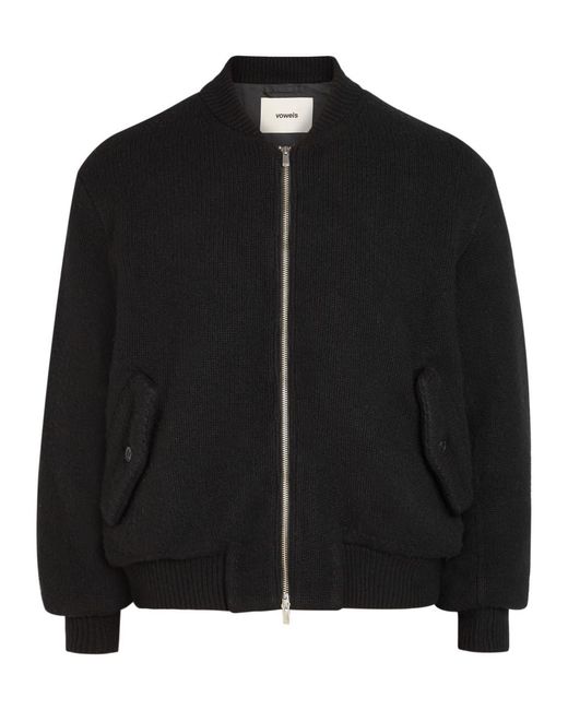 vowels Black Fine-Knit Wool Bomber Jacket for men