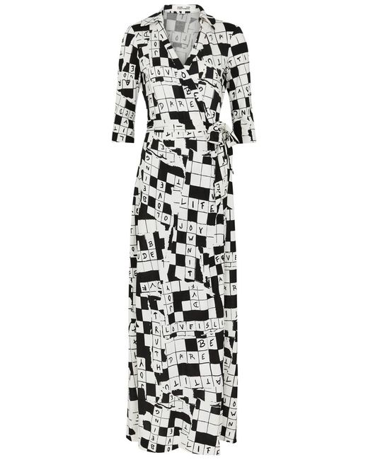 Diane von Furstenberg White Abigail Printed Silk-Jersey Maxi Wrap Dress