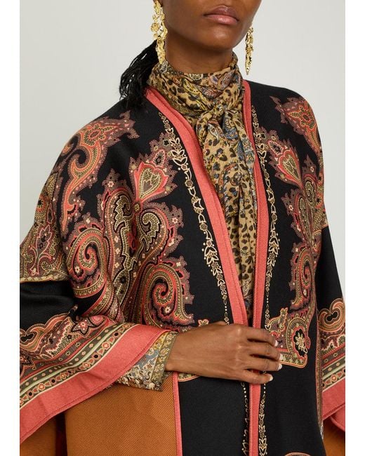 Etro Brown Patterned-Jacquard Wool-Blend Cape