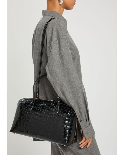 Totême  Black Lounge Medium Crocodile-Effect Leather Top Handle Bag