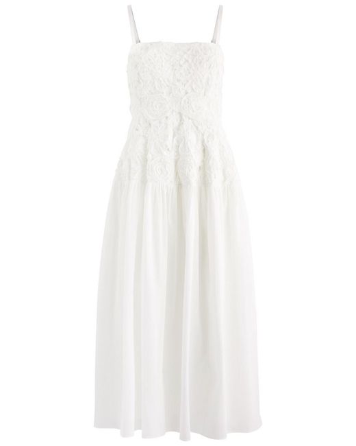 Jonathan Simkhai White Veronica Floral-Appliquéd Cotton Midi Dress
