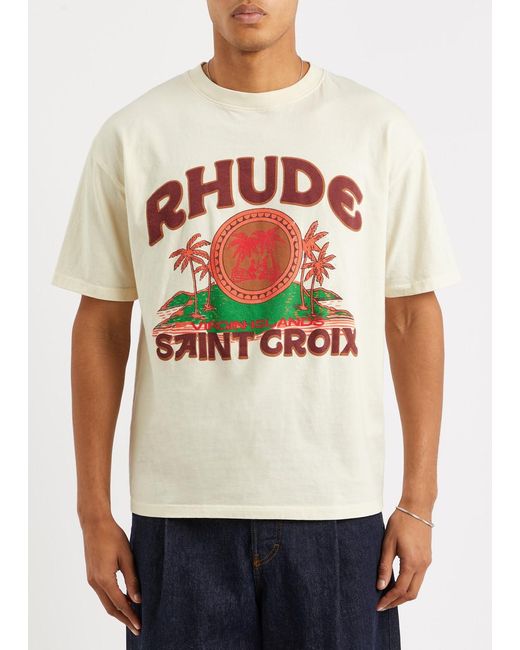 Rhude White Saint Croix Logo Cotton T-shirt for men