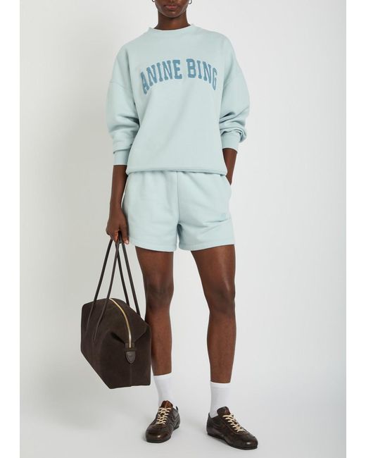 Anine Bing Blue Miles Logo-Appliquéd Cotton Sweatshirt