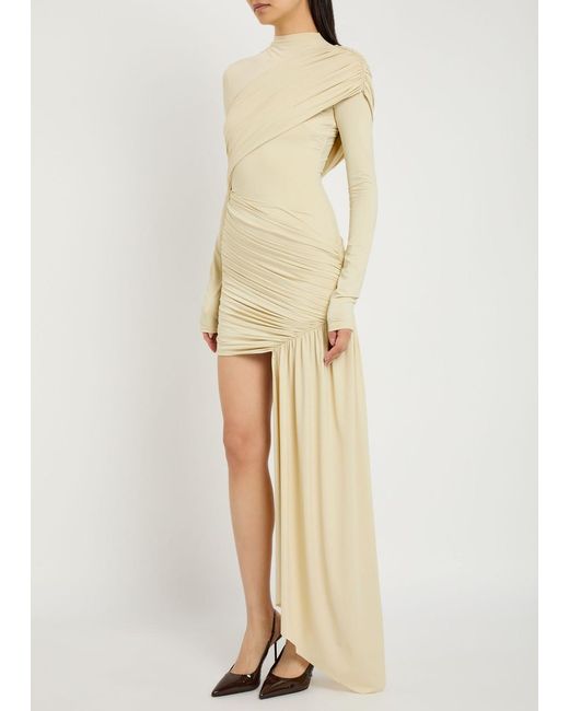 De La Vali Natural Ravel Draped Stretch-Jersey Mini Dress