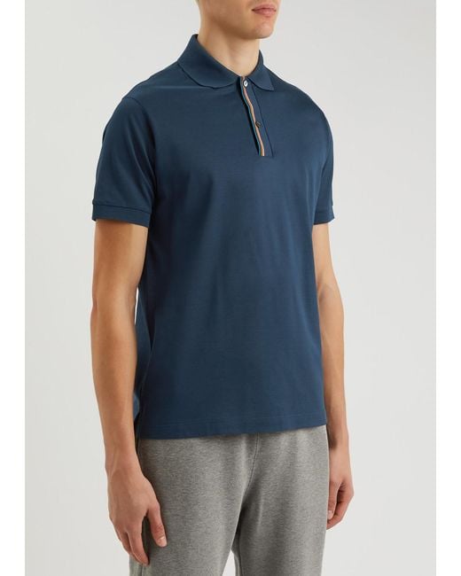 Paul Smith Blue Signature Stripe Piqué Cotton Polo Shirt for men
