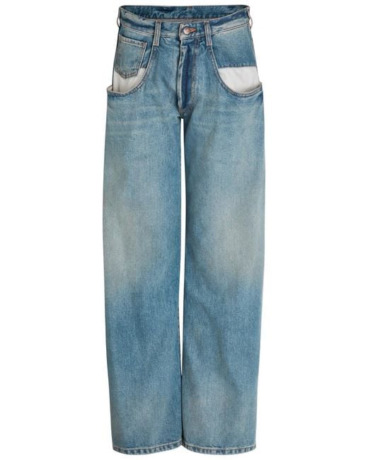 Maison Margiela Blue Exposed-Pocket Straight-Leg Jeans