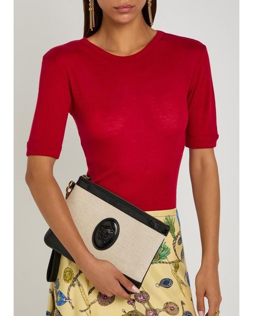 Versace Black Logo-Appliquéd Leather And Canvas Pouch