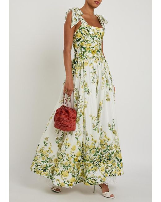 Alice + Olivia White Haven Floral Cotton And Silk-Blend Maxi Dress