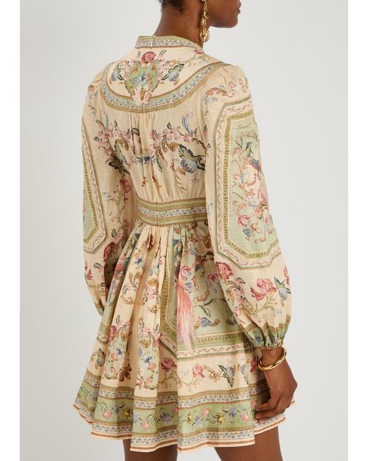 Zimmermann Natural Roselight Printed Linen Mini Dress
