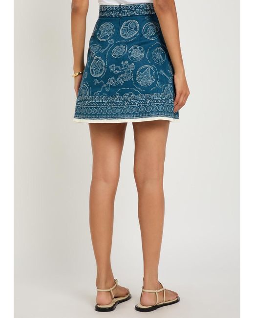 ALÉMAIS Blue Lucky Printed Linen Mini Skirt
