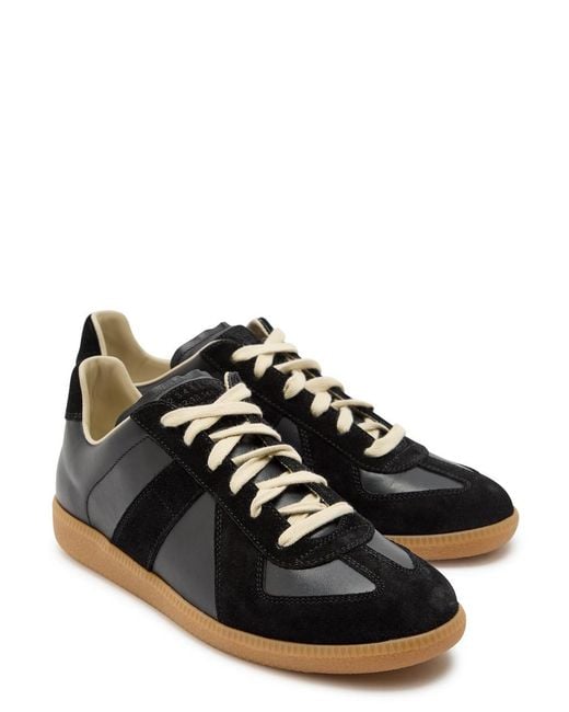 Maison Margiela Black Replica Panelled Leather Sneakers for men