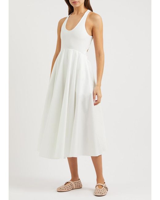 Alaïa White Knitted And Cotton-Poplin Midi Dress