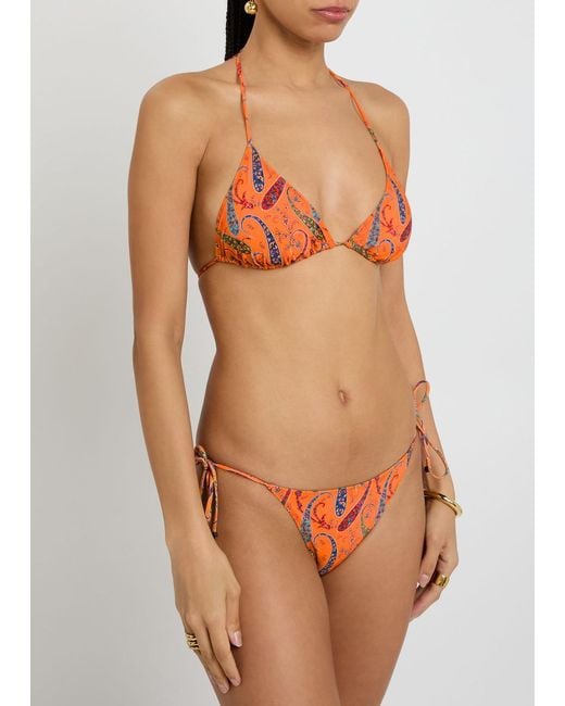 Etro Orange Patterned Triangle Bikini