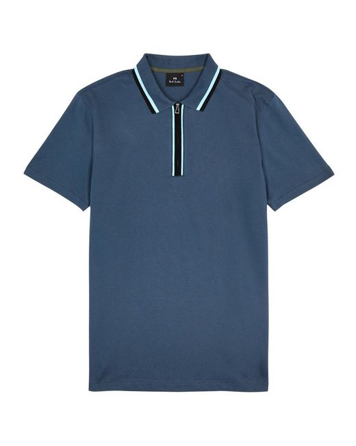 PS by Paul Smith Blue Stripe-trimmed Stretch-cotton Polo Shirt for men