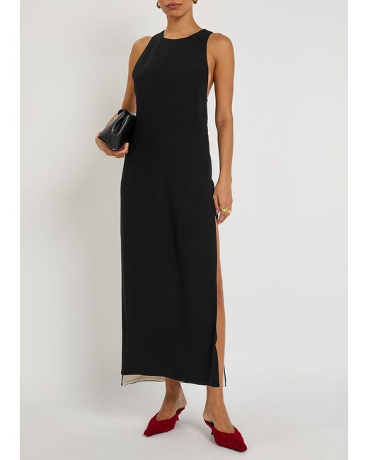 Totême  Black Layered Racer-Back Crepe Midi Dress