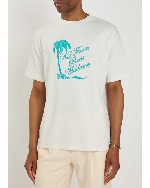 Drole de Monsieur Blue Slogan Palmiers Printed Cotton T-Shirt for men