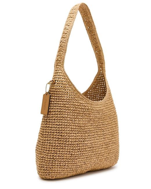 COACH Brown Brooklyn 28 Raffia Shoulder Bag
