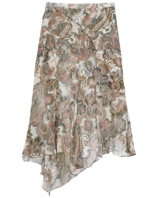 Veronica Beard White Eleonora Paisley-Print Silk-Georgette Skirt