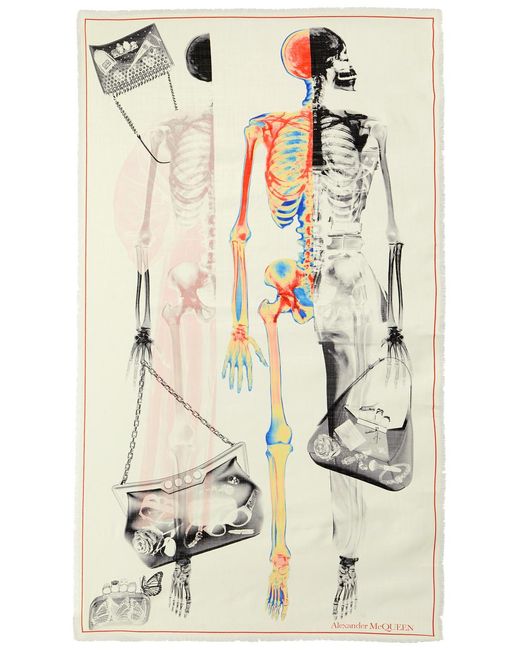Alexander McQueen Natural X-ray Skeleton Printed Wool Scarf