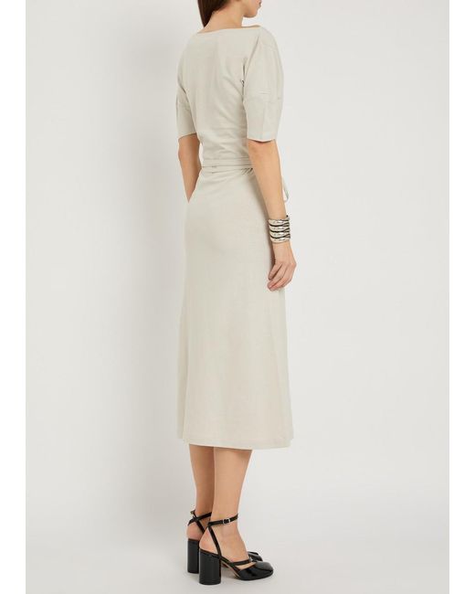 Lemaire White Belted Off-The-Shoulder Cotton-Blend Midi Dress