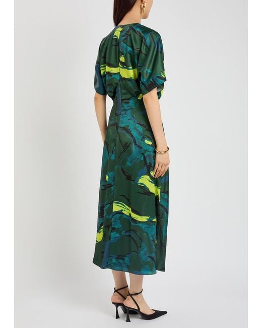 Roksanda Green Sadee Printed Satin Midi Dress