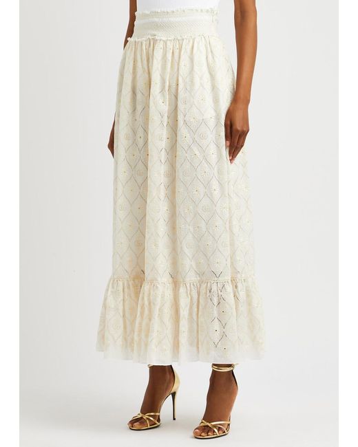 Gucci Natural Broderie Anglaise Cotton Maxi Skirt
