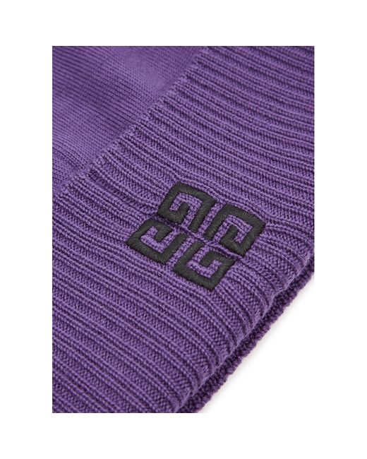 Givenchy Purple Logo-Embroidered Wool Beanie for men