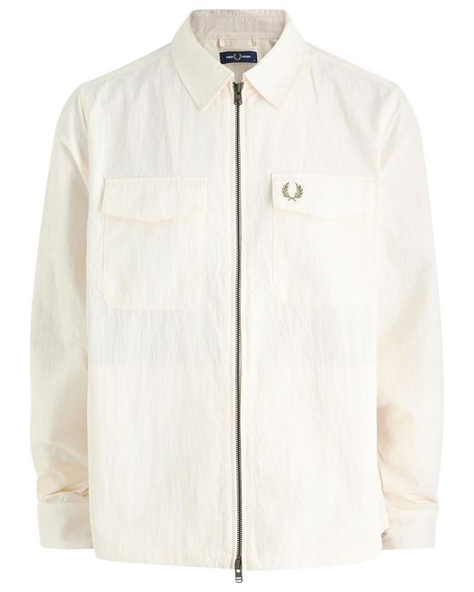 Fred Perry Natural Logo-Embroidered Crinkled Shell Overshirt for men