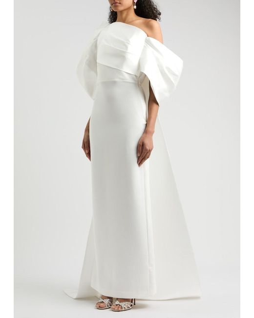 Solace London White Raye Draped Satin And Crepe Gown