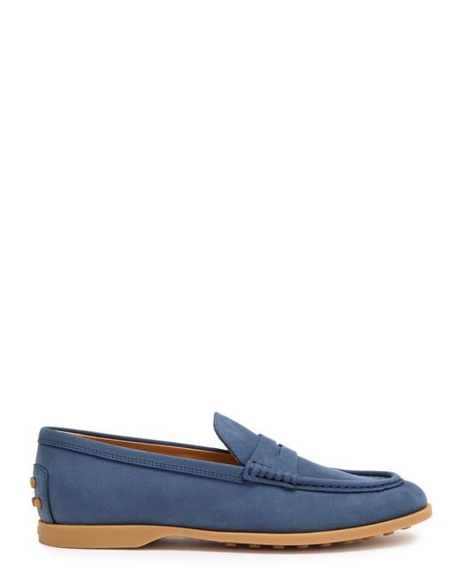 Tod's Blue Gomma Leggero Nubuck Loafers