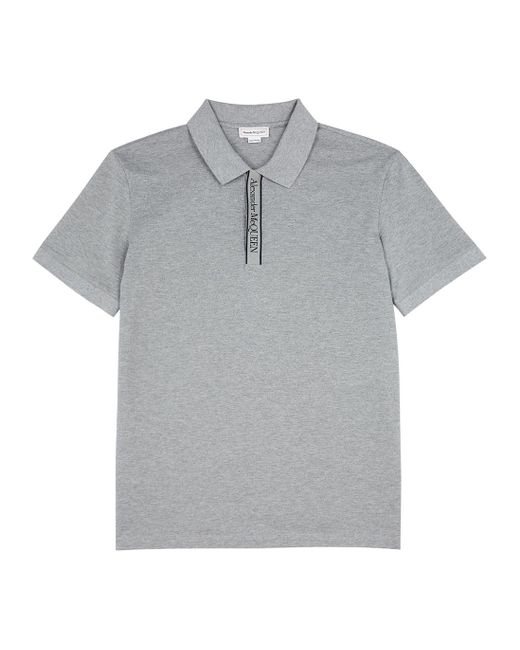Alexander McQueen Grey Logo Piqué Cotton Polo Shirt in Gray for Men | Lyst