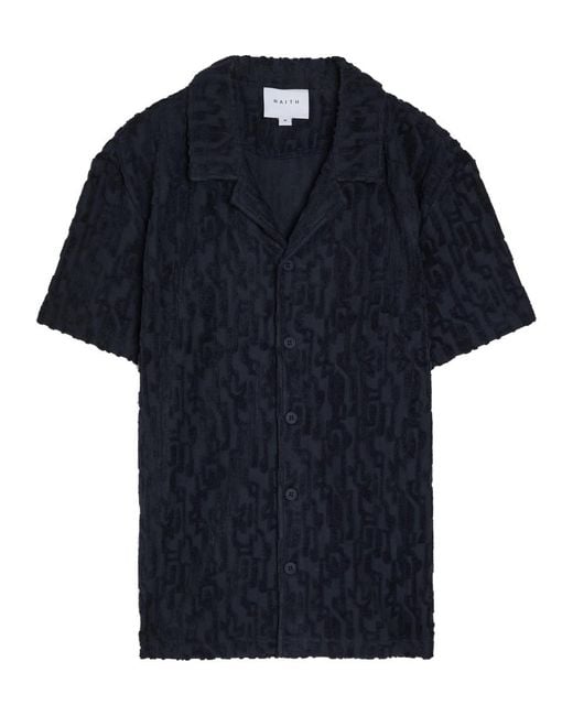 Raith Blue Fausto Flocked-Pattern Terry Shirt for men